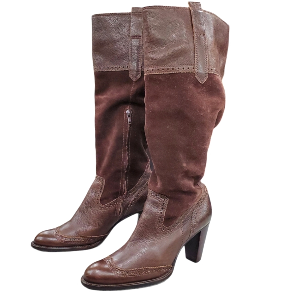 Preview International western style boots women's sz 7 brown seude leather heels